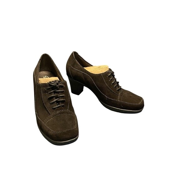 Women's Clarks Bendables Black Suede Oxford Lace-Up Pumps Shoes 80892 - 7 - Picture 1 of 12